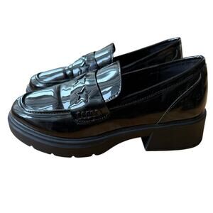 Black Patent Leather Chunky Lug Sole Loafers Shoes Size 5 Goth Wednesday Adams